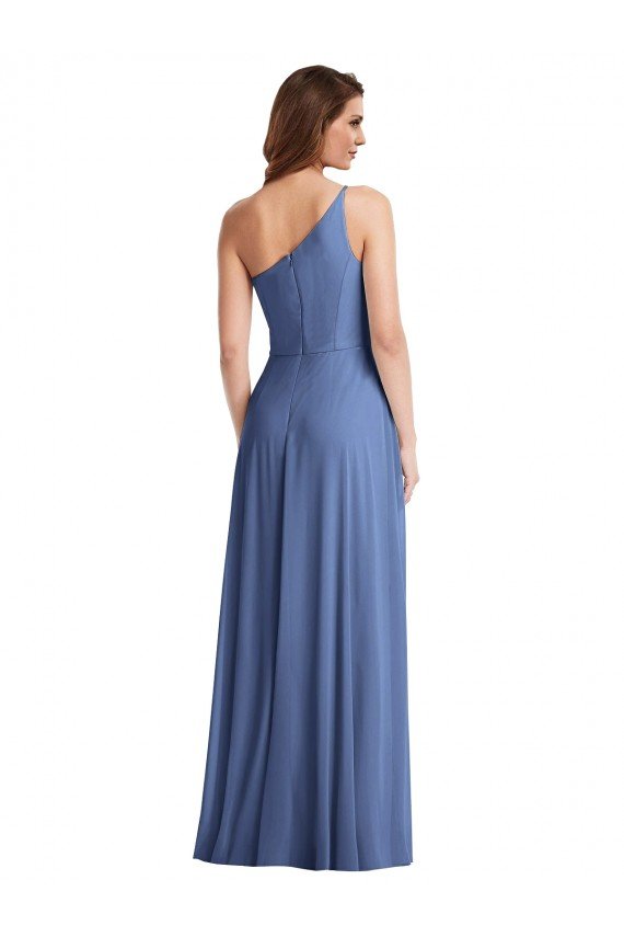 Cheapest One Shoulder Full Length Maxi Formal Bridesmaid Dress with Flirty Slit UK