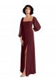 Cheapest Sheer Long Sleeves Chiffon Bridesmaid Dress with High Slit UK