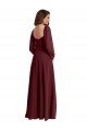 Cheapest Sheer Long Sleeves Chiffon Bridesmaid Dress with High Slit UK