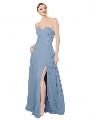Cheapest Draped Sweetheart Chiffon Bridesmaid Dress with Front Slit UK