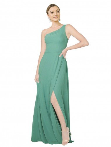 Cheapest One Shoulder Asymmetric Chiffon Bridesmaid Dress with Pockets UK