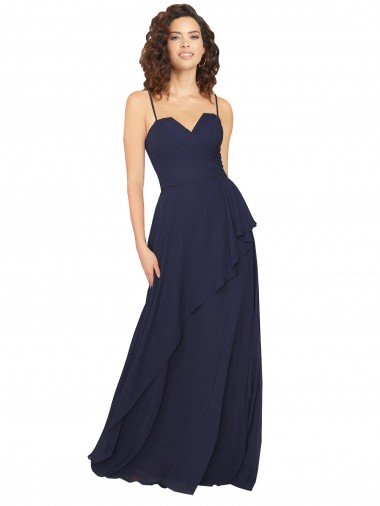 Cheapest Ruffled Skirt Low Back Long Chiffon Bridesmaid Dress UK