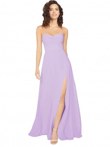 Cheapest Draped Sweetheart Long Chiffon Bridesmaid Dress with Front Slit UK