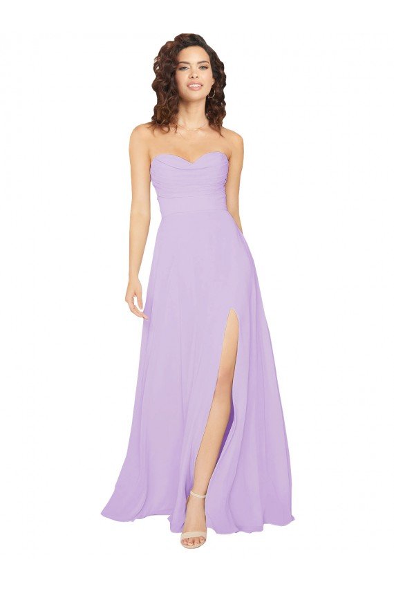 Cheapest Draped Sweetheart Long Chiffon Bridesmaid Dress with Front Slit UK