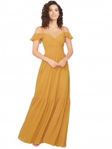 Cheapest Ruched Keyhole Back Boho Chiffon Bridesmaid Dress UK