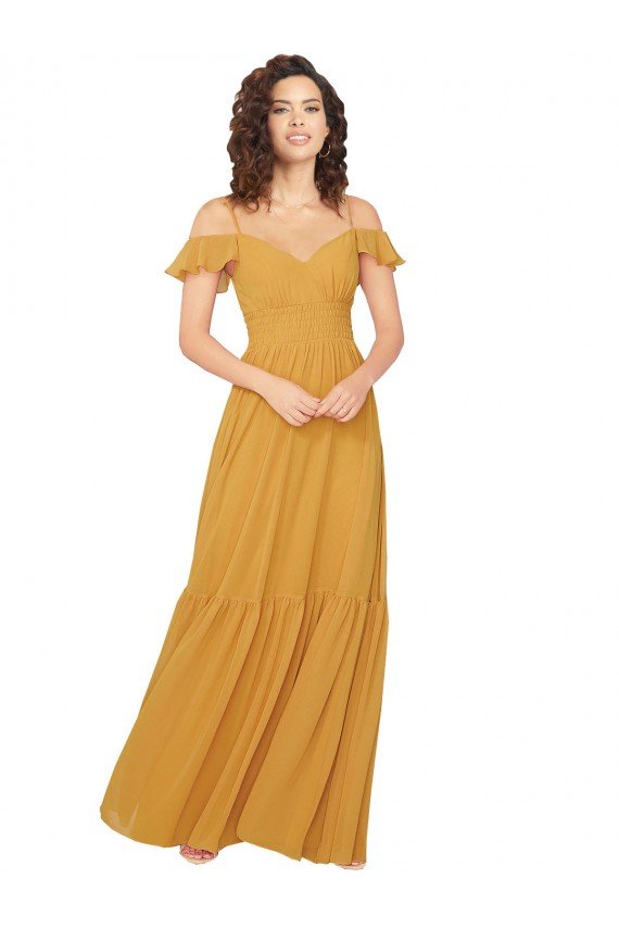 Cheapest Ruched Keyhole Back Boho Chiffon Bridesmaid Dress UK