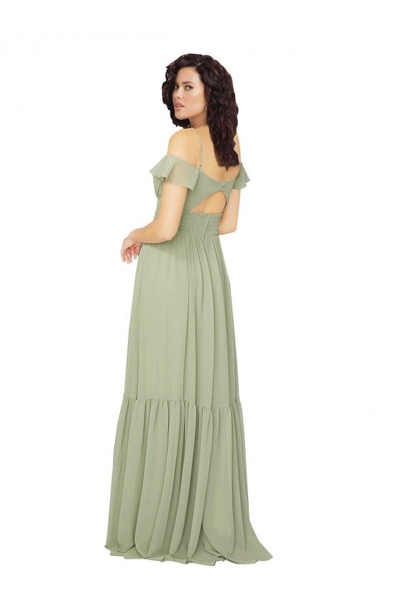 Cheapest Ruched Keyhole Back Boho Chiffon Bridesmaid Dress UK