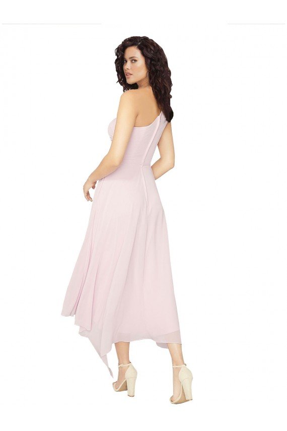 Cheapest Midi Length One Shoulder Chiffon Cocktail Bridesmaid Dress UK