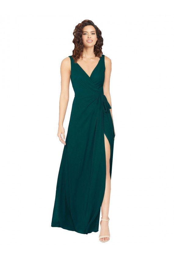 Cheapest V-Neck Chiffon Bridesmaid Dress with Front Skirt Slit UK