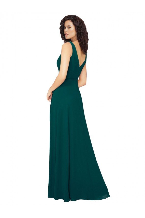 Cheapest V-Neck Chiffon Bridesmaid Dress with Front Skirt Slit UK