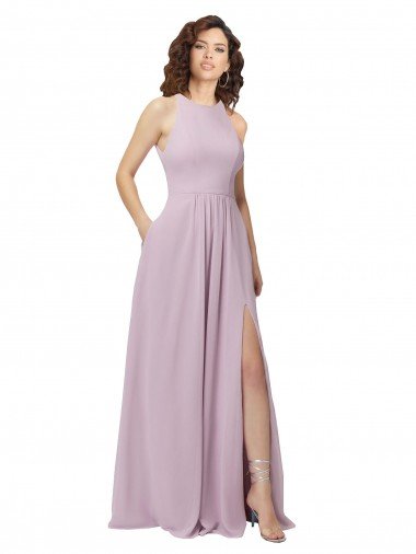 Cheapest High-Halter Chiffon Bridesmaid Dress with Keyhole Cowl Back UK