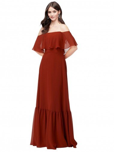 Cheapest Off the Shoulder Ruffle Chiffon Bridesmaid Dress UK