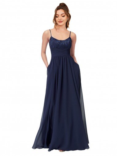 Cheapest Long Chantilly Lace and Ruched Chiffon Bridesmaid Dress UK