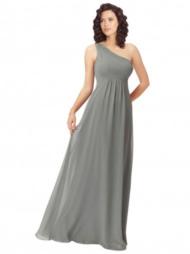 Cheapest Embroidered One Shoulder Chiffon Bridesmaid Dress UK