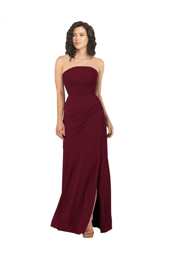 Cheapest Simple Strapless Chiffon Bridesmaid Dress with Rounded Neckline UK