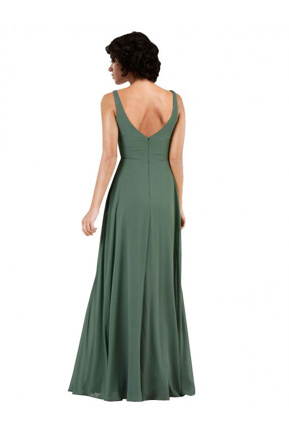 Cheapest V-Neckline Wrapped Chiffon Bridesmaid Dress with Skirt Slit UK