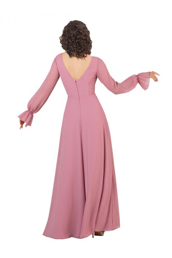 Cheapest Long Sleeve Chiffon Bridesmaid Dress with Bow Detail UK