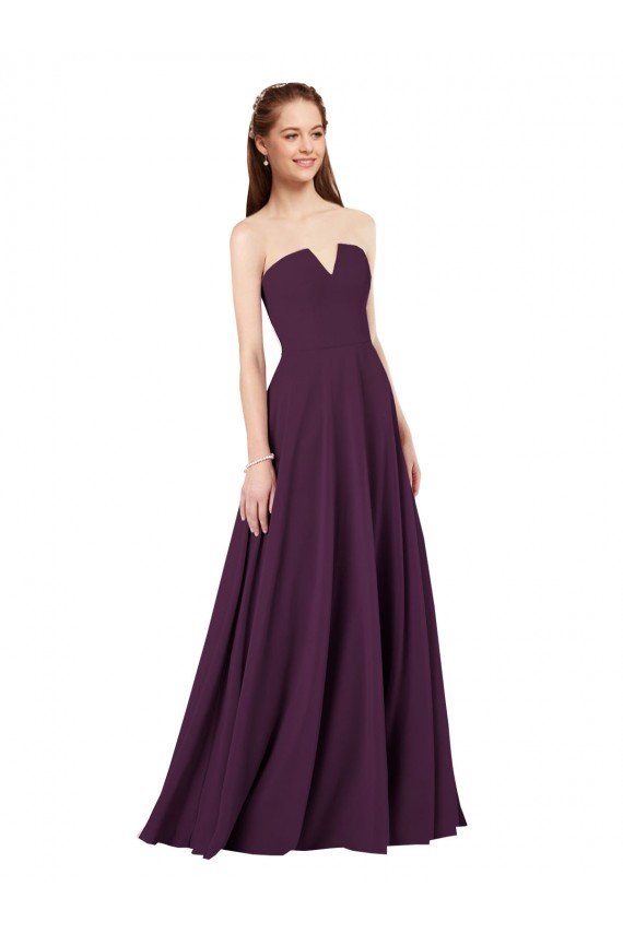Cheapest Strapless Chiffon Bridesmaid Dress with Notched Neckline UK