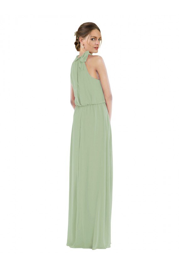 Cheapest High Neck Scarf Tie Blouson Bodice Maxi Bridesmaid Dress with Front Slit UK