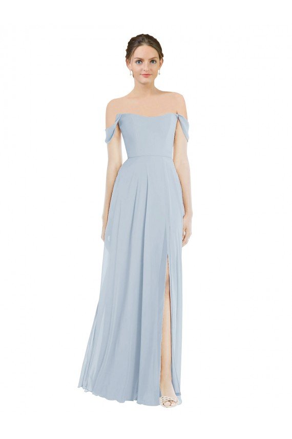 Cheapest Off the Shoulder Basque Neck Maxi Bridesmaid Dress with Flounce Sleeves UK