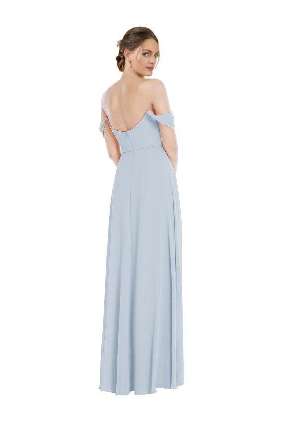 Cheapest Off the Shoulder Basque Neck Maxi Bridesmaid Dress with Flounce Sleeves UK