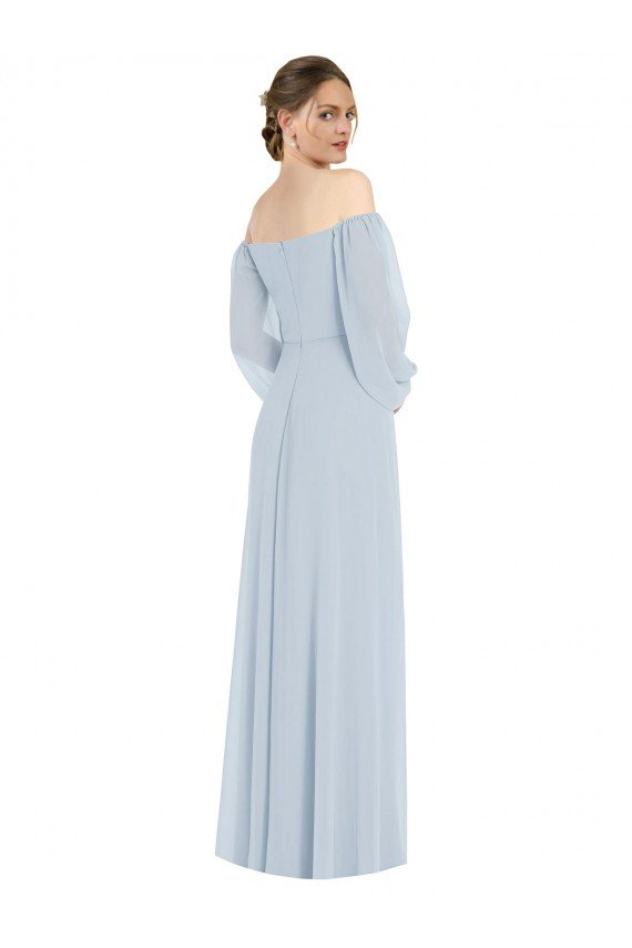 Cheapest Off the Shoulder Puff Sleeve Maxi Formal Bridesmaid Dress with Front Slit UK
