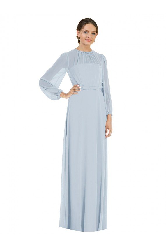 Cheapest Strapless Chiffon Maxi Formal Bridesmaid Dress with Puff Sleeve Blouson Overlay UK