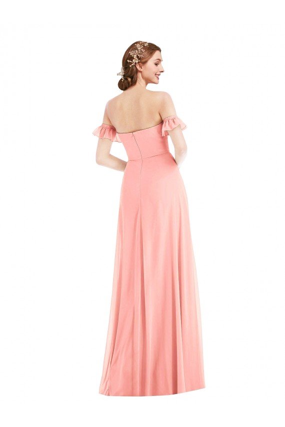 Cheapest Off the Shoulder Ruffle Cuff Sleeve Chiffon Maxi Bridesmaid Dress UK