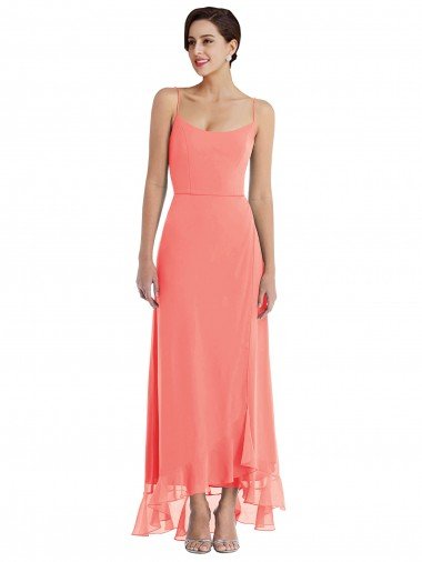Cheapest Scoop Neck Ruffle Trimmed High Low Maxi Bridesmaid Dress UK