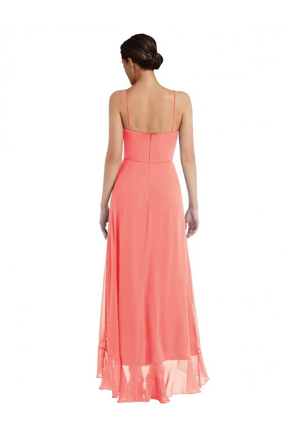 Cheapest Scoop Neck Ruffle Trimmed High Low Maxi Bridesmaid Dress UK
