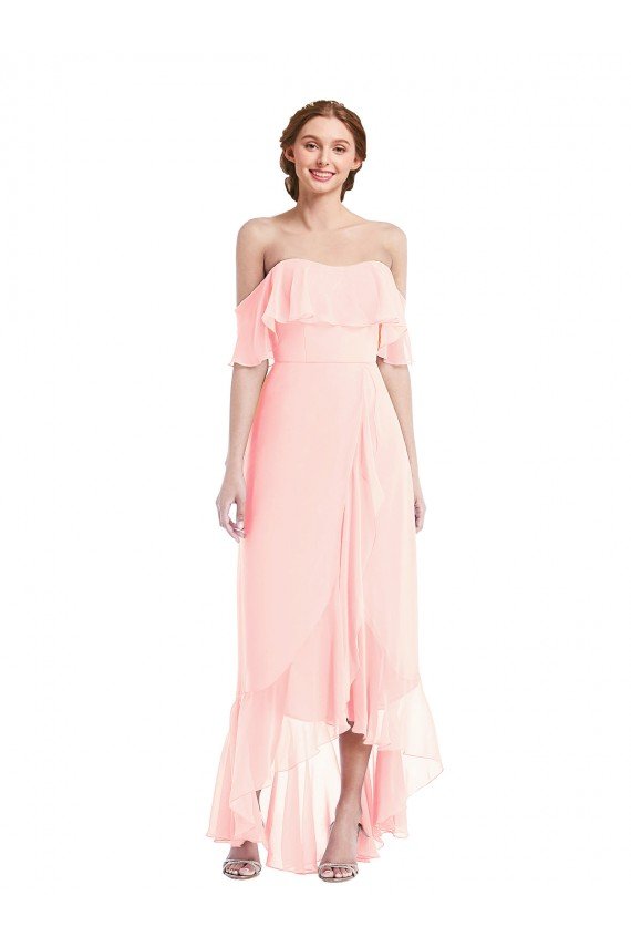 Cheapest Off the Shoulder Ruffled High Low Maxi Bridesmaid Dress UK