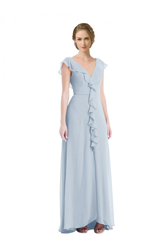 Cheapest Ruffle Trimmed V Back Chiffon Maxi Bridesmaid Dress UK