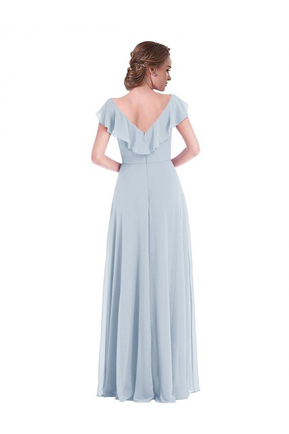Cheapest Ruffle Trimmed V Back Chiffon Maxi Bridesmaid Dress UK