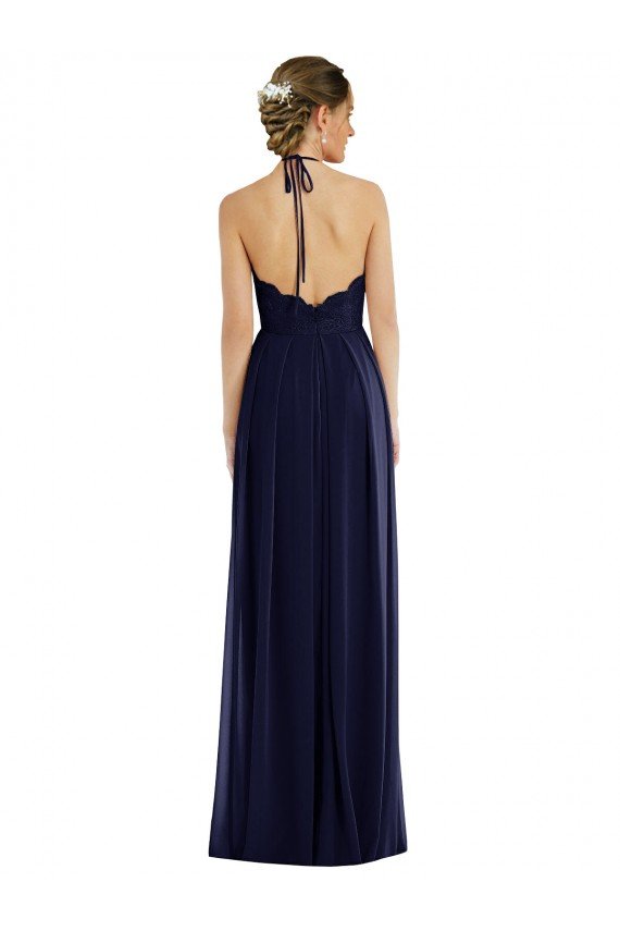 Cheapest Tie Neck Lace Halter Pleated Skirt Maxi Bridesmaid Dress UK