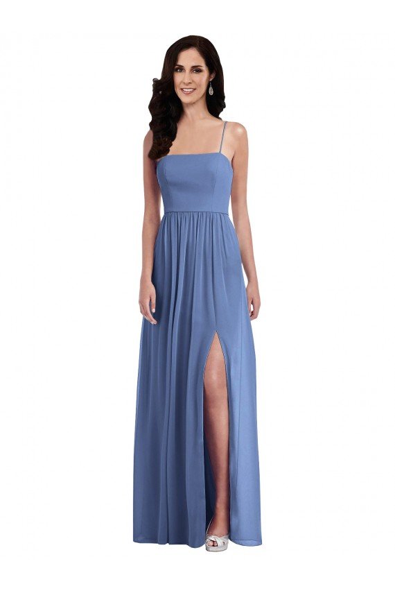 Cheapest Slim Spaghetti Straps Chiffon Bridesmaid Dress with Front Slit UK