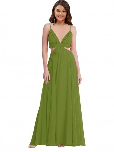 Cheapest Ruffled Chiffon Cutout Maxi Bridesmaid Dress UK