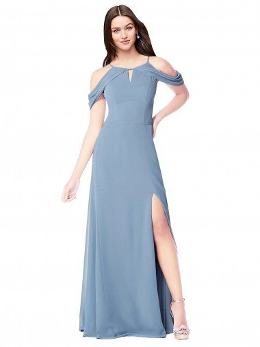 Cheapest High Neck Chiffon Bridesmaid Dress with Draped Sleeves UK