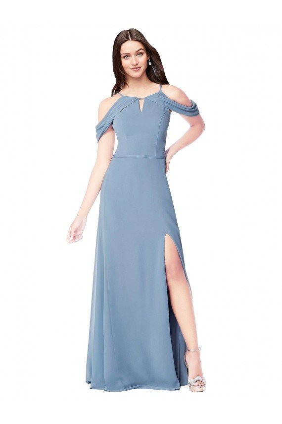 Cheapest High Neck Chiffon Bridesmaid Dress with Draped Sleeves UK