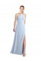 Cheapest Halter Neck Long Chiffon Bridesmaid Dress with Strappy Back and Daring Side Slit UK