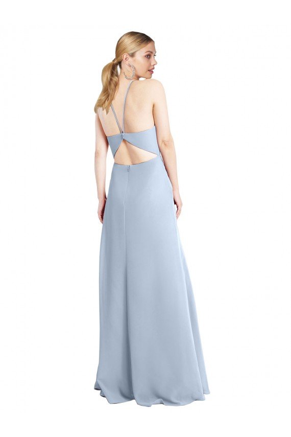 Cheapest Halter Neck Long Chiffon Bridesmaid Dress with Strappy Back and Daring Side Slit UK