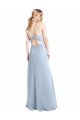 Cheapest Halter Neck Long Chiffon Bridesmaid Dress with Strappy Back and Daring Side Slit UK