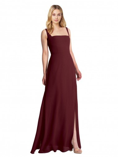 Cheapest Square Neckline Soft A-Line Chiffon Bridesmaid Dress with Side Slit UK