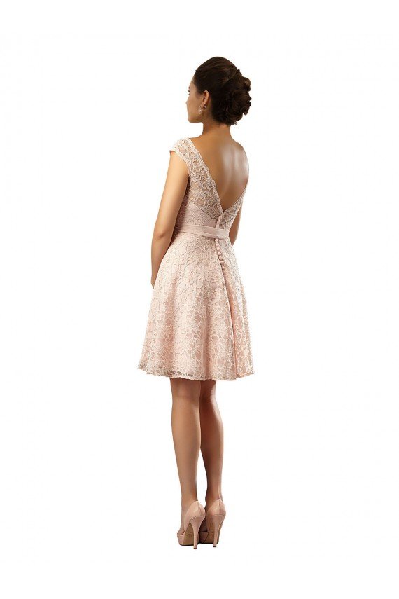 Cheapest Short Knee Length Lace Bridesmaid Dress with Matching Chiffon Tie Sash UK