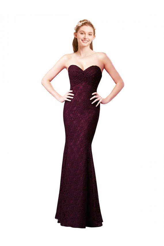 Cheapest Fitted Long Lace Bridesmaid Dress with Sweetheart Neckline UK