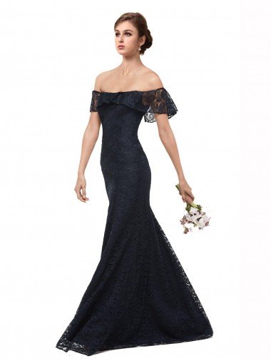 Cheapest Off the Shoulder Long Lace Bridesmaid Dress / Prom Dress with Flutter Sleeves UK