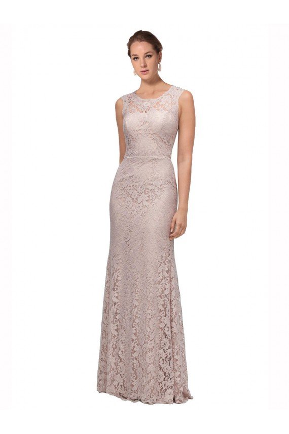 Cheapest Long Sleeveless All Lace Bridesmaid Dress / Prom Dress with Scoop Neckline UK