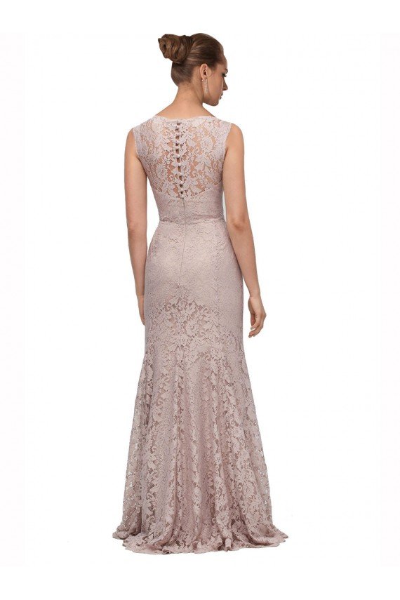 Cheapest Long Sleeveless All Lace Bridesmaid Dress / Prom Dress with Scoop Neckline UK