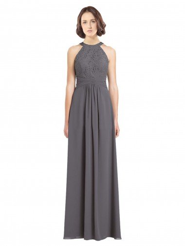 Cheapest Long Chiffon Bridesmaid Dress with Corded Lace Bodice UK