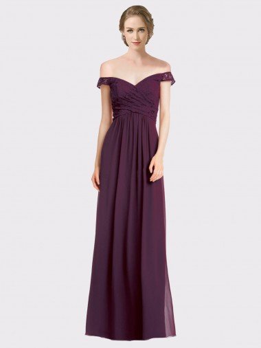 Cheapest Sweetheart Long Bridesmaid Dress with Off the Shoulder Cap Sleeve Lace Bodice UK