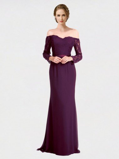 Cheapest Full Length Long Bridesmaid Dress with Lace Off The Shoulder Bodice UK